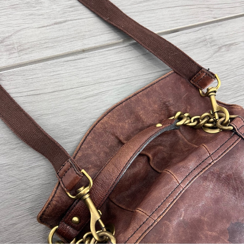 Fossil Brown Leather Chain Crossbody Shoulder Bag Boho - Picture 4 of 10